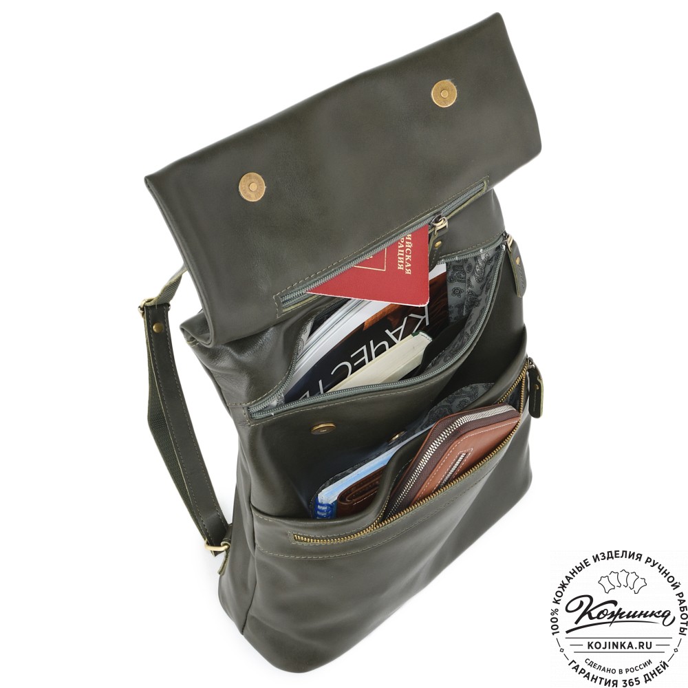  Женский кожаный рюкзак "Артемида" (хаки гладкая кожа)